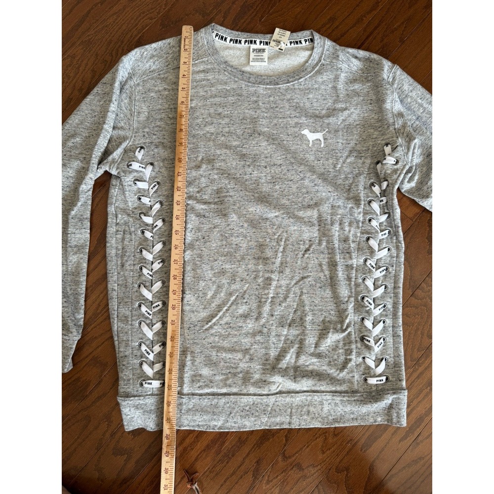 Victoria's Secret PINK Gray Sweatshirt w/Side Laces Size Small Dog Logo NEW TAGS - Picture 6 of 7